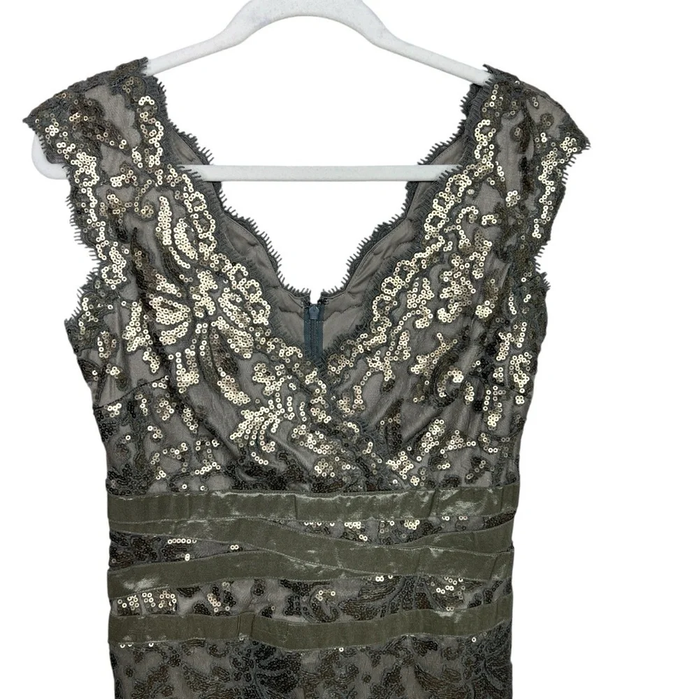 Tadashi Shoji Metallic Embellished Lace Sheath Spring Wedding Guest Dress Size 4